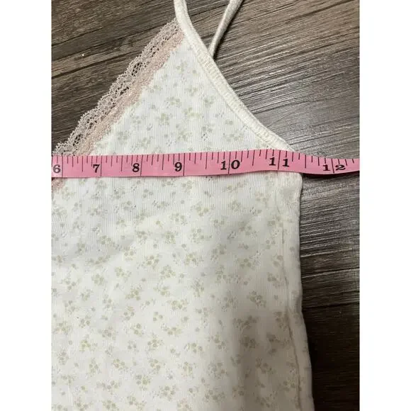 Brandy Melville Cream Floral Pink Lace Trim Cami Tank Y2K Coquette Cottagecore - Picture 7 of 8